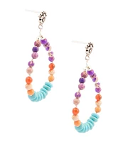 Barse Sterling Silver and Genuine Stone Teardrop Orbital Drop Earrings