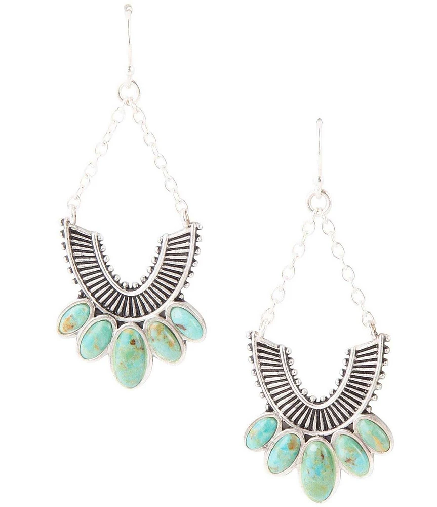 Barse Sterling Silver and Genuine Stone Turquoise Chandelier Earrings