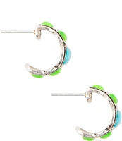 Barse Sterling Silver and Genuine Blue and Green Turquoise Stone Hoop Earrings