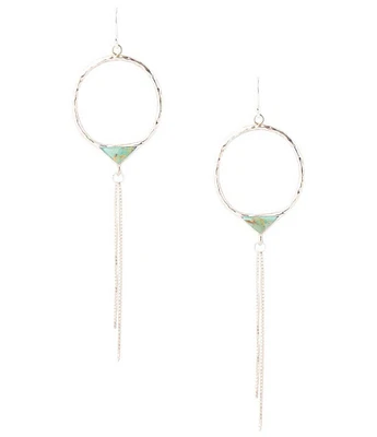 Barse Sterling Silver and Genuine Turquoise Linear Tassel Earrings