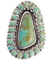 Barse Sterling Silver and Genuine Turquoise Rope Detail Statement Ring