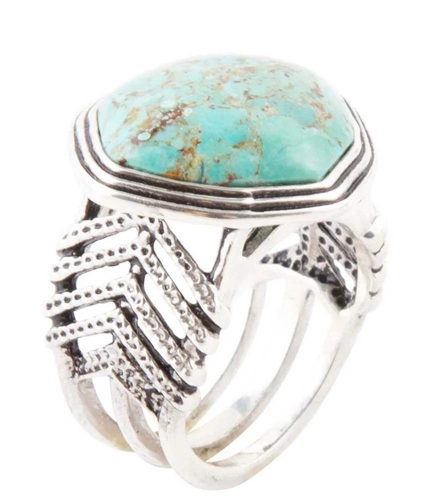 Barse Sterling Silver and Genuine Turquoise Round Statement Ring