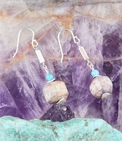 Barse Sterling Silver and Genuine Turquoise Stone Drop 2'' Earrings