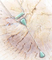 Barse Sterling Silver and Green Turquoise Layered Y Necklace