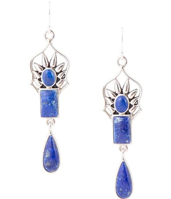 Barse Sterling Silver and Lapis Genuine Stone Teardrop Drop Earrings