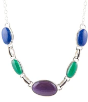 Barse Sterling Silver and Multi Lapis Genuine Stone Collar Necklace