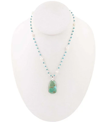 Barse Sterling Silver, Genuine Turquoise & Pearl Short Pendant Necklace