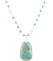 Barse Sterling Silver, Genuine Turquoise & Pearl Short Pendant Necklace