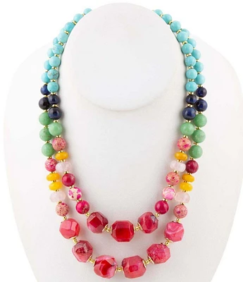 Barse Two Row Genuine Stone Beaded Statement Necklace