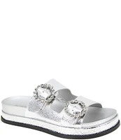 BCBGeneration Batina Metallic Rhinestone Buckled Slide Sandals