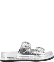 BCBGeneration Batina Metallic Rhinestone Buckled Slide Sandals