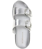 BCBGeneration Batina Metallic Rhinestone Buckled Slide Sandals