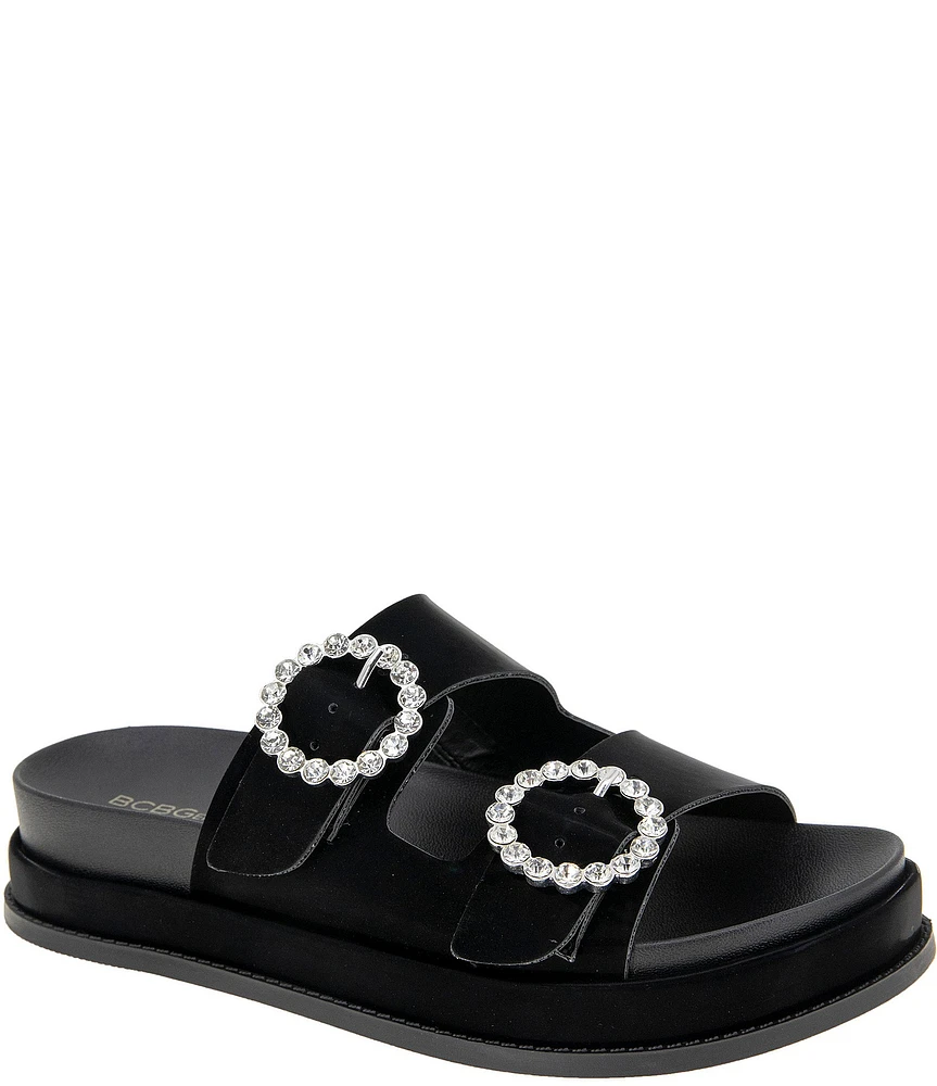 BCBGeneration Batina Microsuede Rhinestone Buckled Slide Sandals