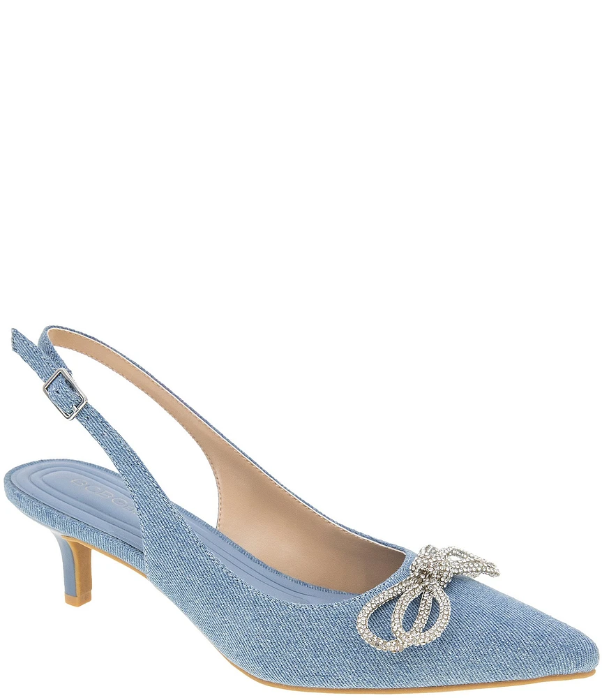 BCBGeneration Donna-2 Denim Rhinestone Bow Slingback Pumps