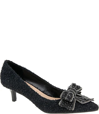 BCBGeneration Dovi Boucle Beaded Bow Kitten Heel Pumps