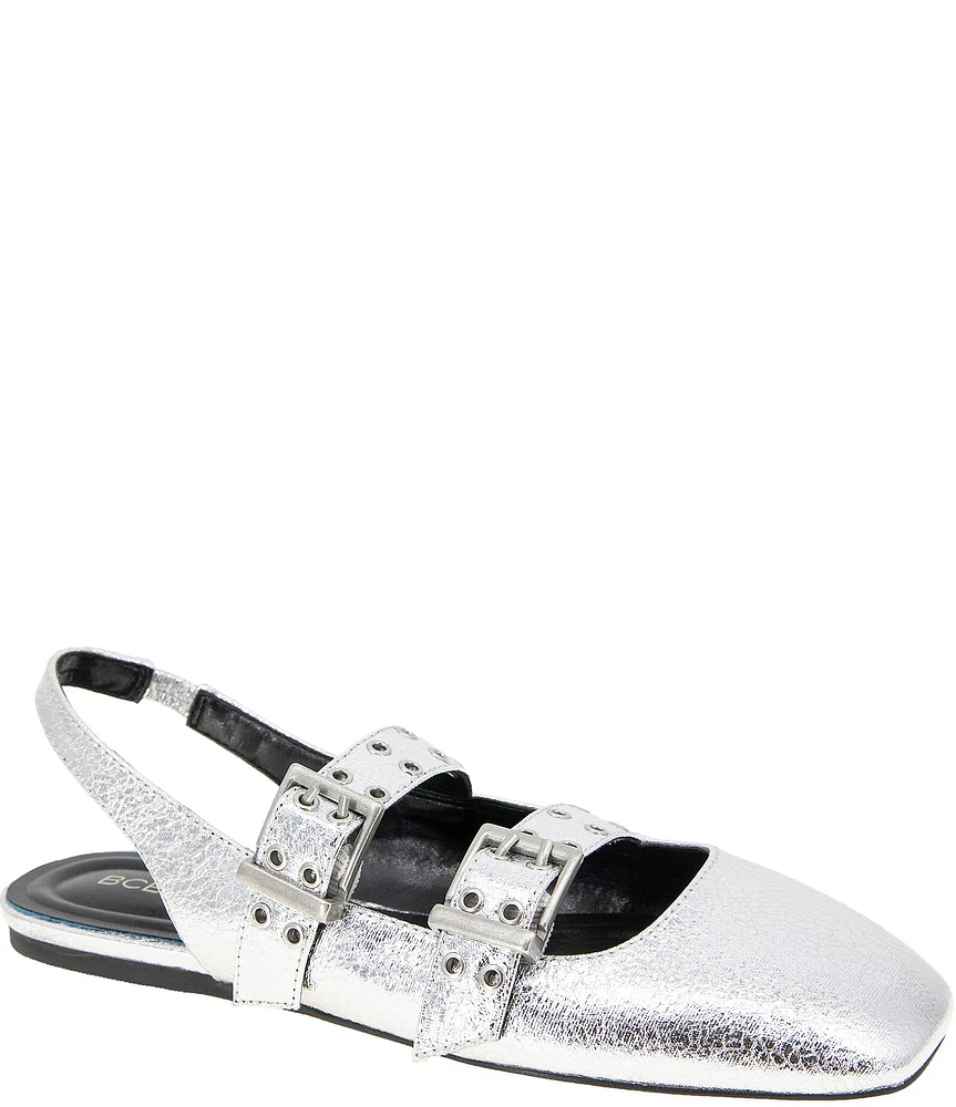 BCBGeneration Hendo Metallic Moto Buckled Ballet Slingback Flats