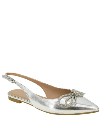 BCBGeneration Kristin Metallic Crystal Bow Sling Flats