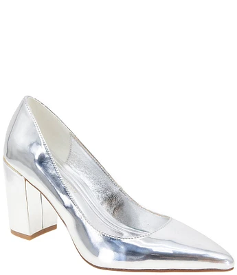 BCBGeneration Midana Metallic Patent Block Heel Pumps