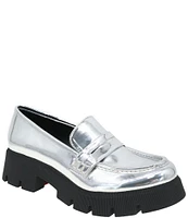 BCBGeneration Rama Mirror Metallic Lugged Platform Penny Loafers