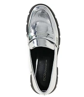 BCBGeneration Rama Mirror Metallic Lugged Platform Penny Loafers