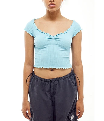 BDG Urban Outfitters Elsie Cap Sleeve Lettuce Edge Crop Top