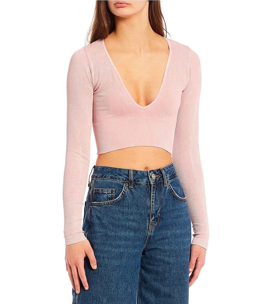 BDG Urban Outfitters Josie Acid Wash Long Sleeve Pull-On Crop Top