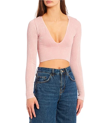 BDG Urban Outfitters Josie Acid Wash Long Sleeve Pull-On Crop Top