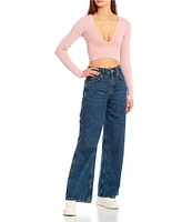 BDG Urban Outfitters Josie Acid Wash Long Sleeve Pull-On Crop Top