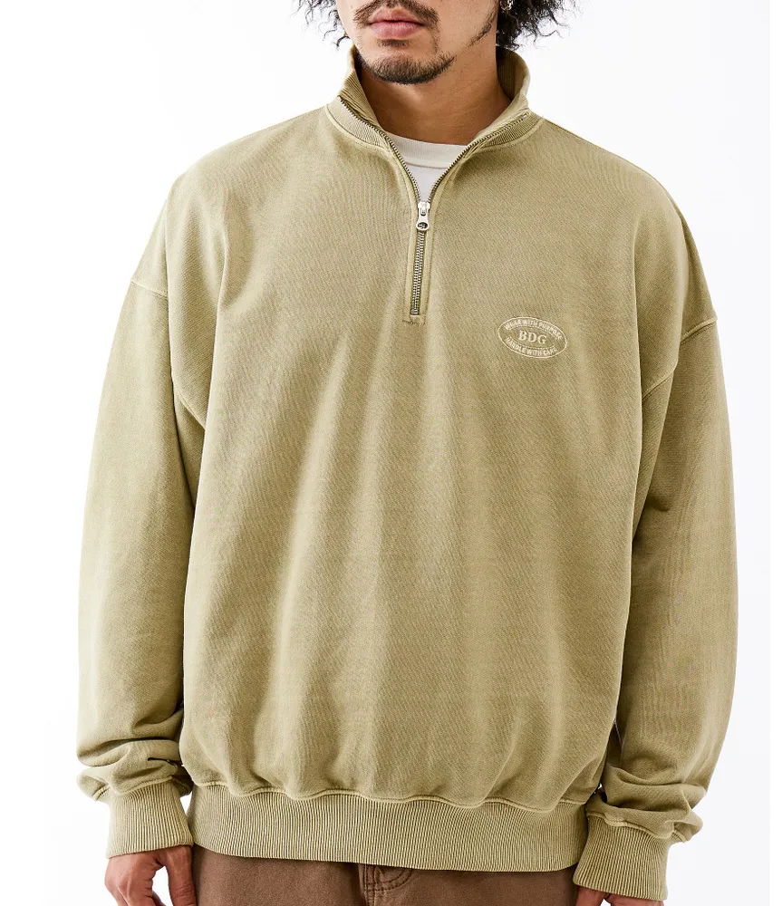 BDG Urban Outfitters Long Sleeve Crest Quarter-Zip Sweatshirt