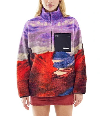 BDG Urban Outfitters Long Sleeve Landscape Printed Fleece Jacket