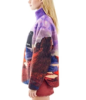 BDG Urban Outfitters Long Sleeve Landscape Printed Fleece Jacket