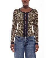 BDG Urban Outfitters Long Sleeve Leopard Printed Pointelle Cardigan