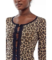 BDG Urban Outfitters Long Sleeve Leopard Printed Pointelle Cardigan