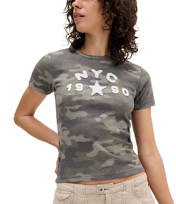BDG Urban Outfitters NYC 1990 Appliqued Camouflage Printed Short Sleeve T-Shirt