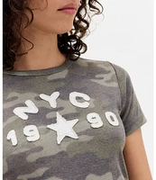 BDG Urban Outfitters NYC 1990 Appliqued Camouflage Printed Short Sleeve T-Shirt
