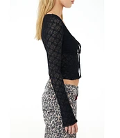 BDG Urban Outfitters Quinn Illusion-Lace Tie-Front-Detail Top