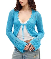 BDG Urban Outfitters Tie Front Long Sleeve Crocheted Cardigan