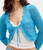 BDG Urban Outfitters Tie Front Long Sleeve Crocheted Cardigan