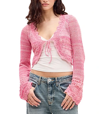BDG Urban Outfitters Tie Front Long Sleeve Crocheted Cardigan