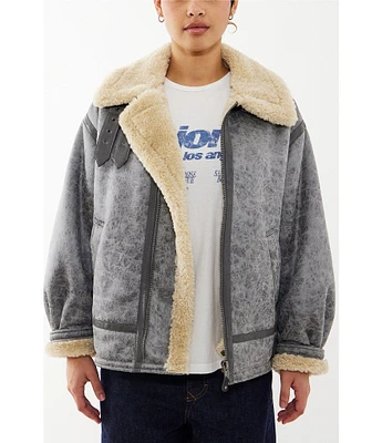 BDG Urban Outfitters Vintage Longline Faux Leather Shearling Aviator Jacket