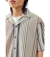 BDG Urban Outfitters Woven Revere Stripe Print Short Sleeve Button Front Shirt