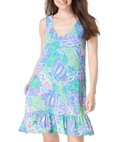 Beach House Anna Texture Pique V-Neck Ruffle Hem Swim Cover-Up Dress