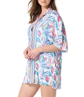 Beach House Harper Point Collar Drop Sleeves Button Front Shirt Swim Cover-Up