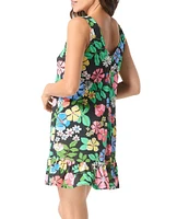 Beach House Midnight Garden Floral Print V-Neck Sleeveless Cover-Up Dress