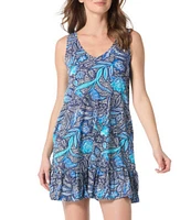 Beach House Samoan Floral Anna V-Neck Ruffle Hem Swim Cover-Up Dress