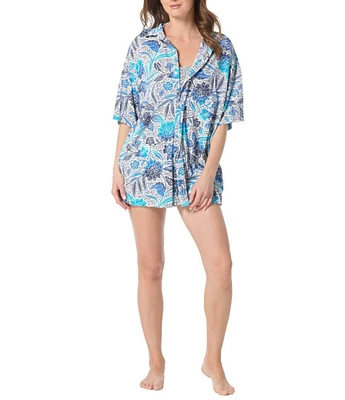 Beach House Samoan Floral Harper Button Front Shirt Swim Cover-Up