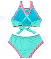 Beach Lingo Big Girls 7-16 X-Back Crosses Embroidered Binding Two-Piece Swimwear