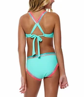 Beach Lingo Big Girls 7-16 X-Back Crosses Embroidered Binding Two-Piece Swimwear