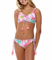 Beach Lingo Big Girls 7-16 Allover Floral Bralette & Hipster Pink Tassel Trim 2-Piece Swimsuit