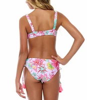 Beach Lingo Big Girls 7-16 Allover Floral Bralette & Hipster Pink Tassel Trim 2-Piece Swimsuit